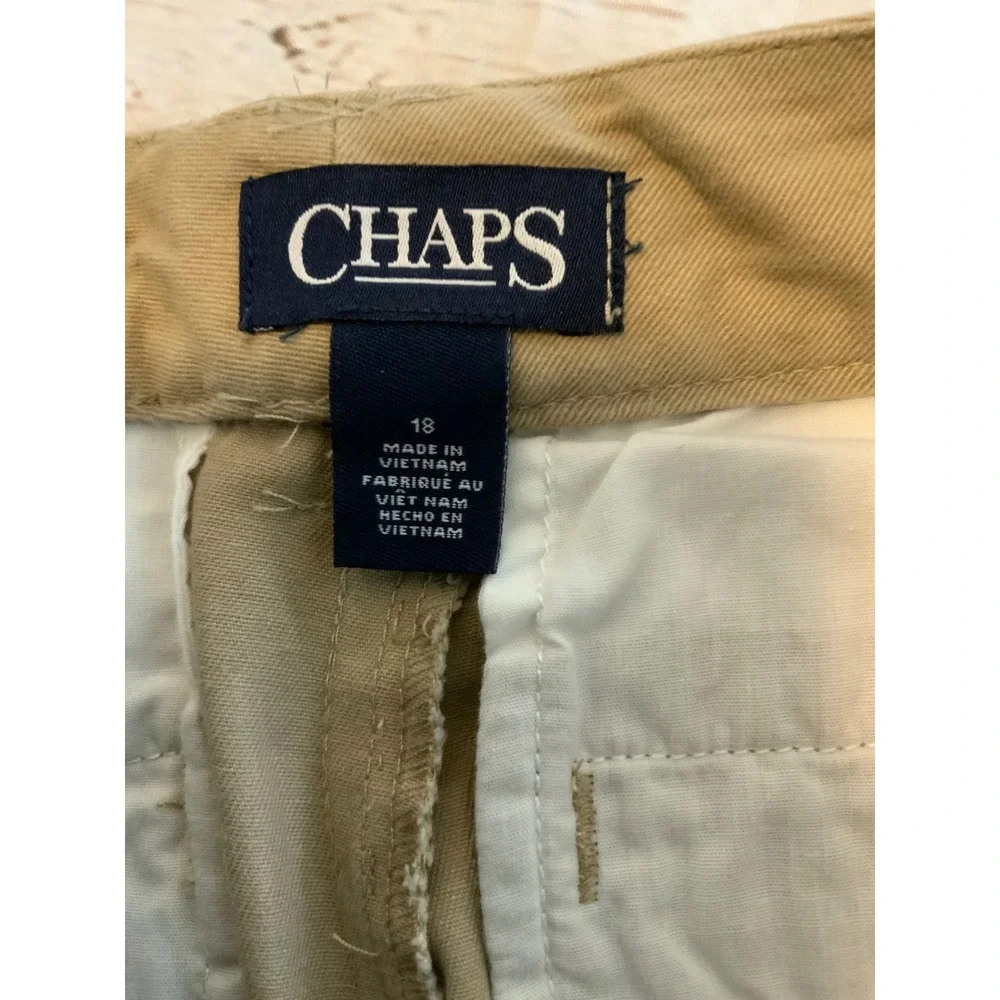 Chaps Boys Khaki Chino Pants Size 18 Tan Cotton Twill School Uniform Trousers
